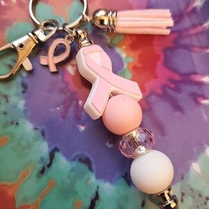 Handmade Breast Cancer Silicone Beaded Keychain